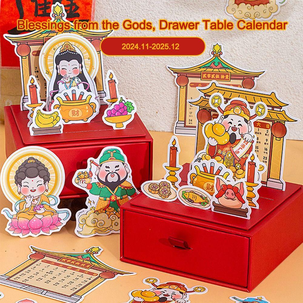 

the God of Wealth Mini Desktop Calendar Drawer Schedule Planner New Year Gift Desk Calendar A