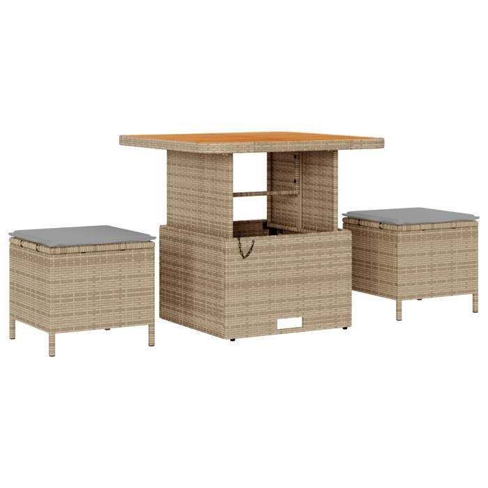 Ensemble de canapé de jardin vidaXL 12 pièces avec coussins beige poly rotin acacia, Ensemble de salle à manger de jardin 3363342