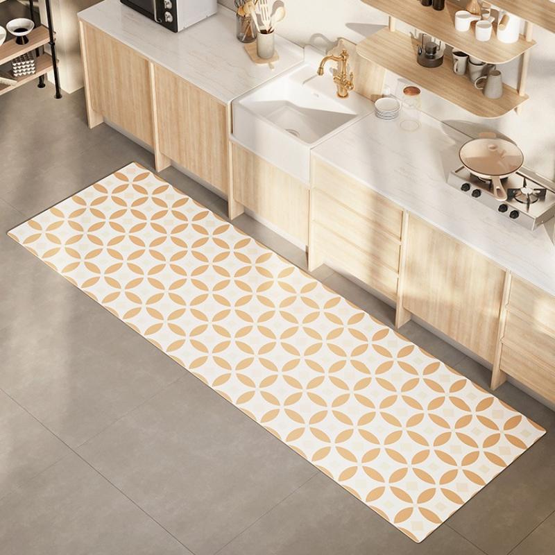 Waterproof Kitchen Mat Long Rug Leather Carpet Non-Slip Rugs Orange Geometry Pvc Floor Mats Home Decoration Alfombras De Cocina