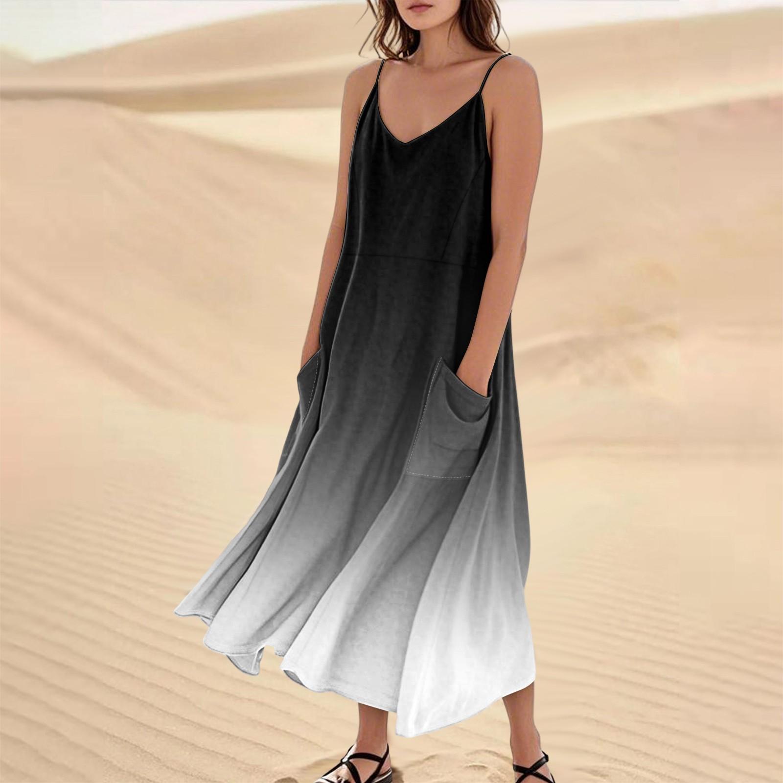 

Женское летнее платье, повседневные свободные длинные пляжные платья для отдыха M чёрный