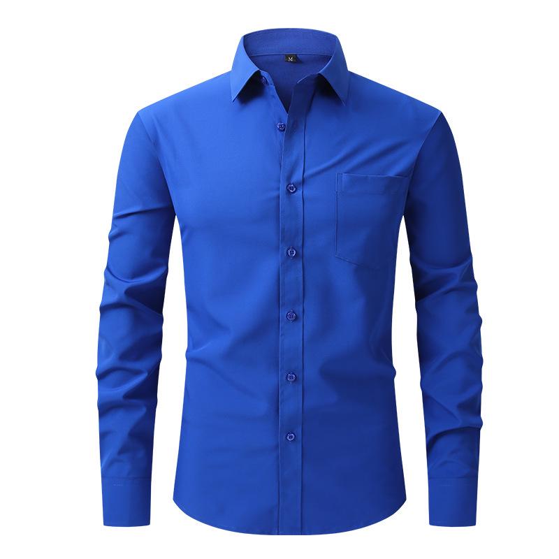 Men's Business Casual Long-Sleeved Shirt with Four-Sided Stretch and Anti-Wrinkle Fabric