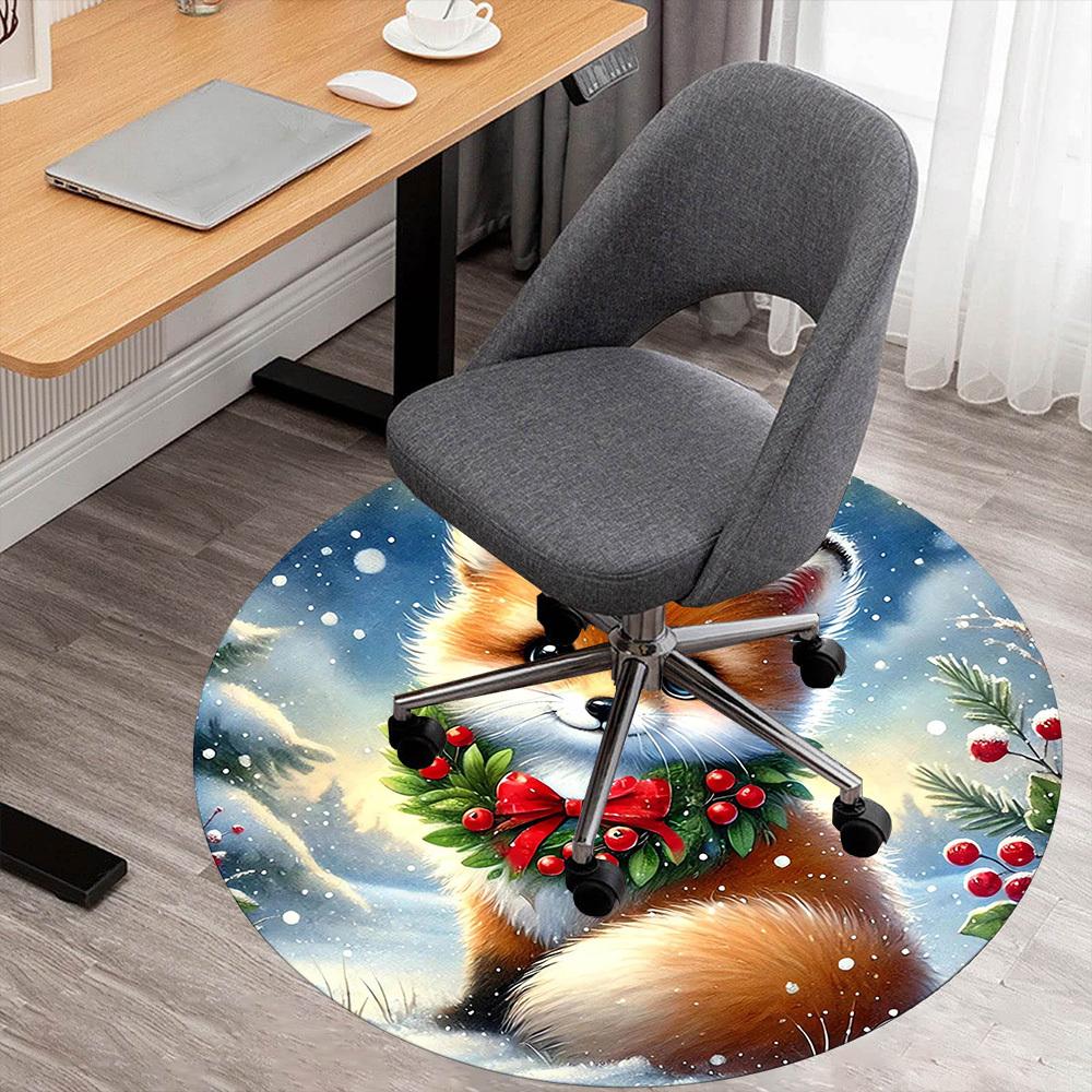 

1pc winter fox Round Chair mat Area Rug - Non-Slip, Floor Mat for Office, Bedroom, and Indoor Decor -1002096 80cm by 80cm