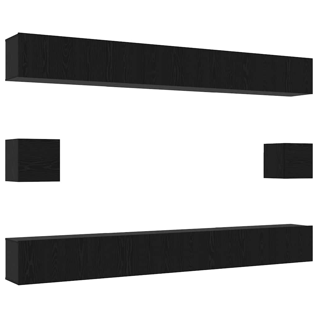 TV Cabinet Set 8 pcs Black Oak Effect Wood Based Material