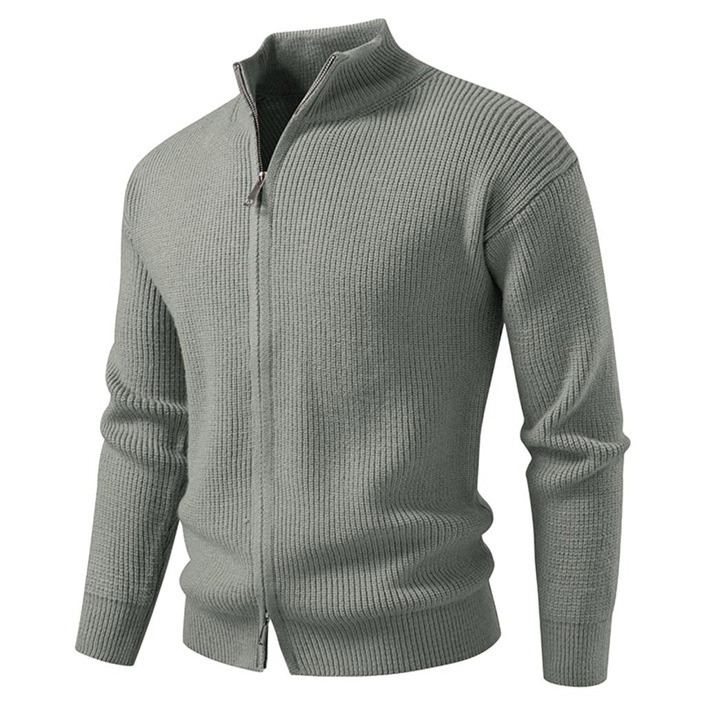Men's Solid Color Casual Sports Knitted Cardigan Fashionable Double Head Zipper Sweater Cardigan Jacket