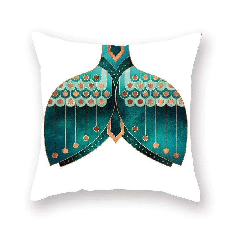 Abstract Geometric Pillowcase Flowers Leaves Teal Sofa Car Bedroom Home Decor Pillow Cushion Cover