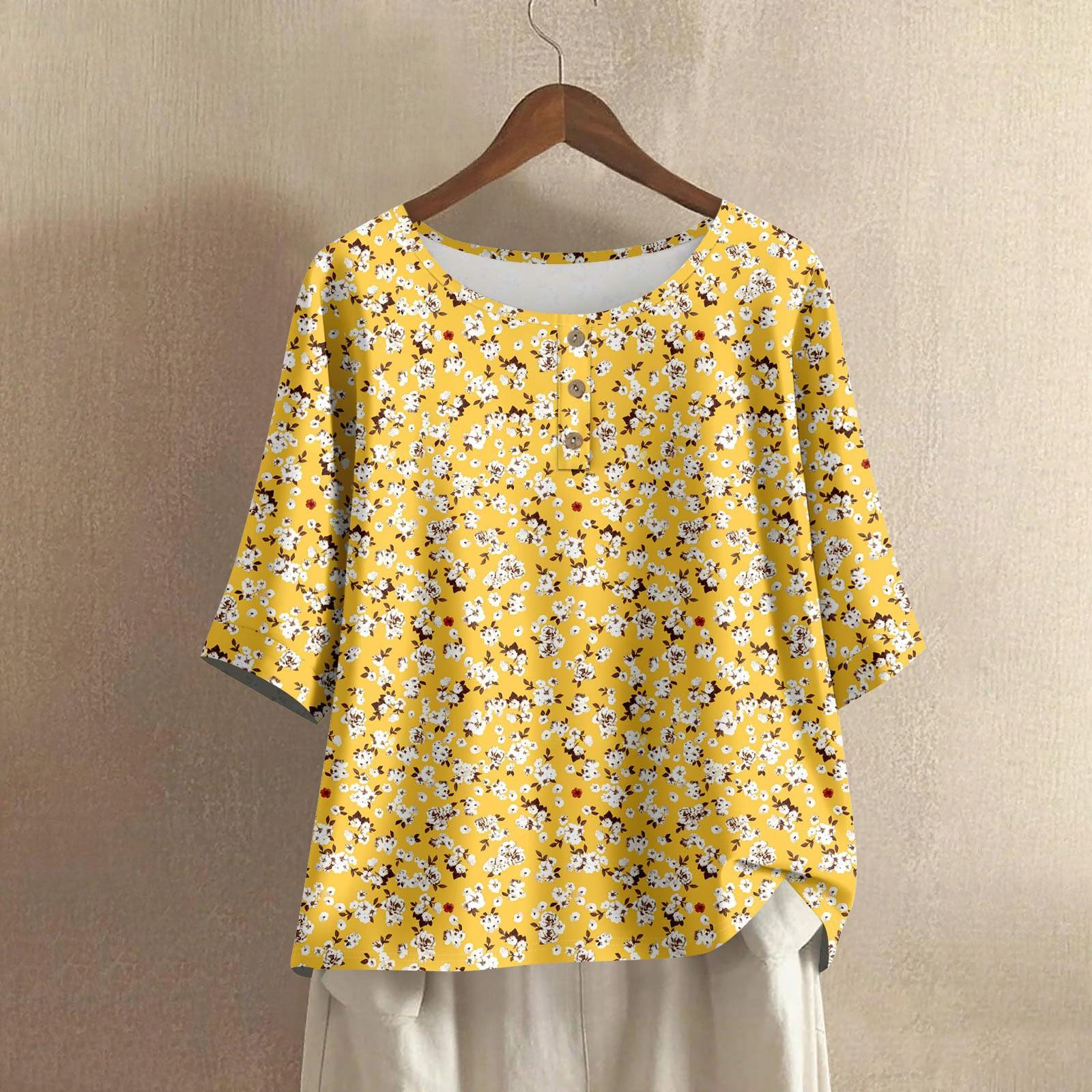 

Женская мода Повседневные Обычные Элегантные Топы Топы на пуговицах XL жёлтый