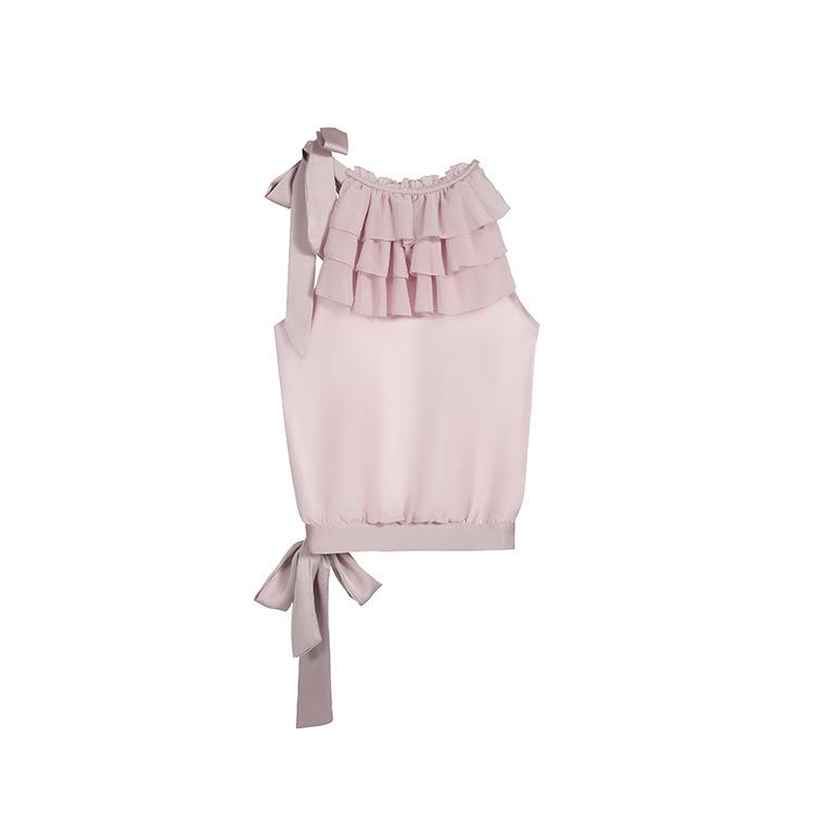 2026 Spring/Summer Pink Lace Strappy Tank Top & Ribbon Skirt Set for Women