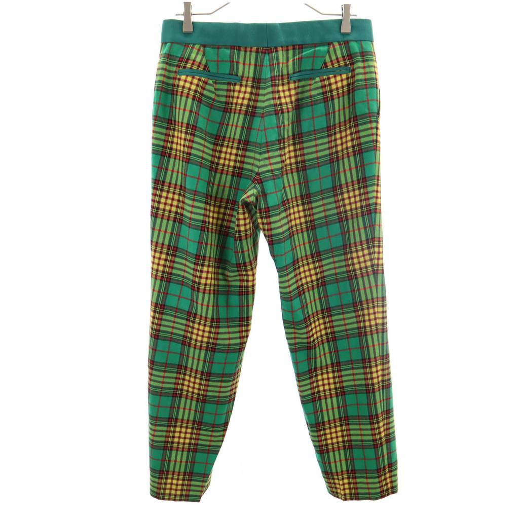Drawer Wool Made In Japan Check Pattern Tapered Pants 40 Green Women Used