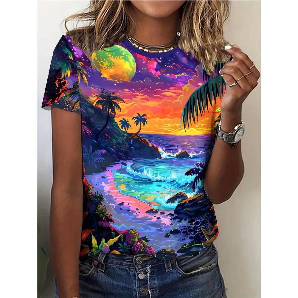 Neon Tropical Women s T-shirt - Space Beach Sunset Pattern 2XS