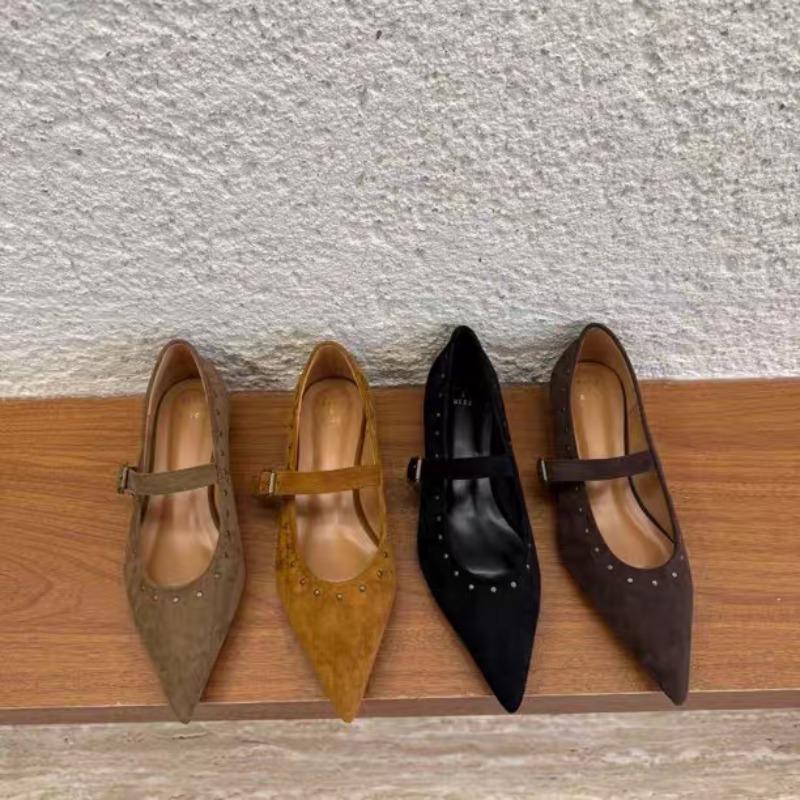 Fashion New Style Fashion Luxury Square Heel Ballet Flats Solid Buckle Strap Shoes Female High Quality Concise Flats Zapatos Mujer