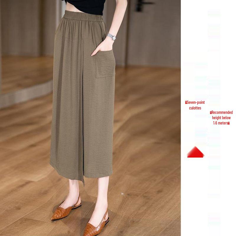 

New 2026 Women s Summer Casual High-Waisted Wide-Leg Skirt with Slits and Three-Quarter Length in a Relaxed Fit M (90-110 lbs)
