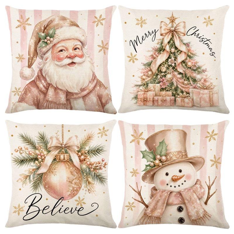 Christmas Theme Short Plush Pillow Cover Set Holiday Print Cushion Case for Living Room Sofa Home Decor 45x45cm