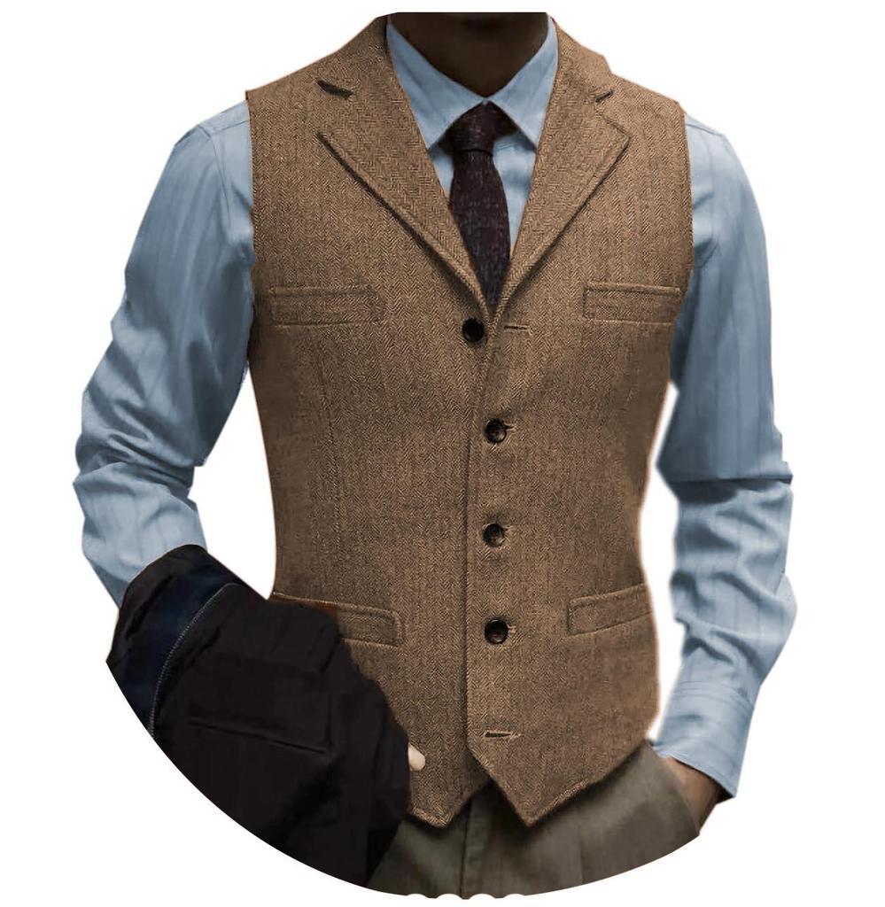 Herren Slim Fit Fischgrät Einreiher Freizeitweste