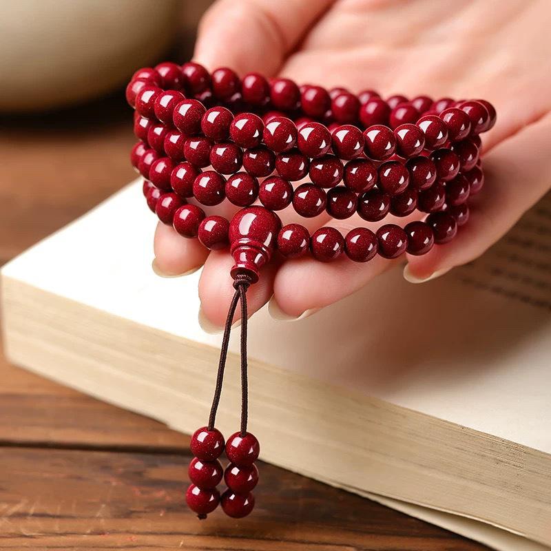 Bestselling Natural Cinnabar 108 Bead Buddhist Rosary Bracelet with High Purple Gold Sand Content