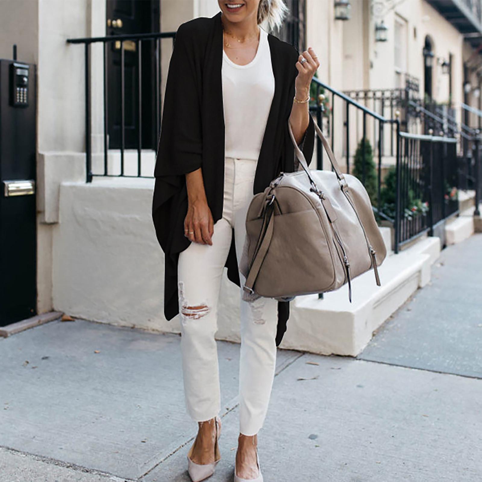 

Модное женское повседневное однотонное пальто-кардиган с нерегулярными длинными рукавами One Size чёрный