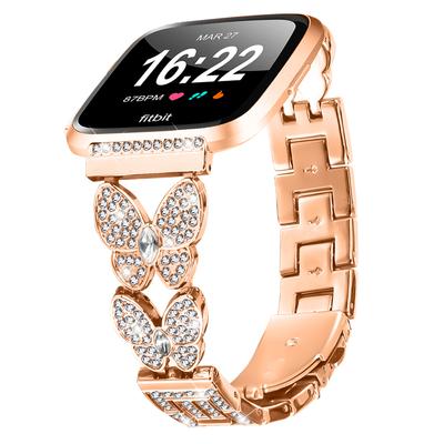 For Fitbit Versa/Versa 2 Watch Band Butterfly Rhinestones Decor Alloy Metal Strap