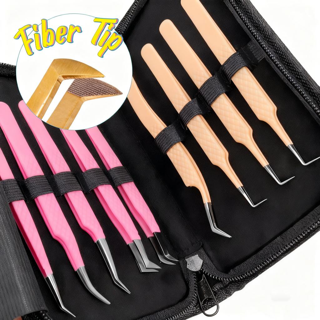 Professional Eyelash Tweezers Grip Eyelash Extension Tweezers 45 75 90 Degree Fiber Tip Easy Fanning Eyelash Tweezers