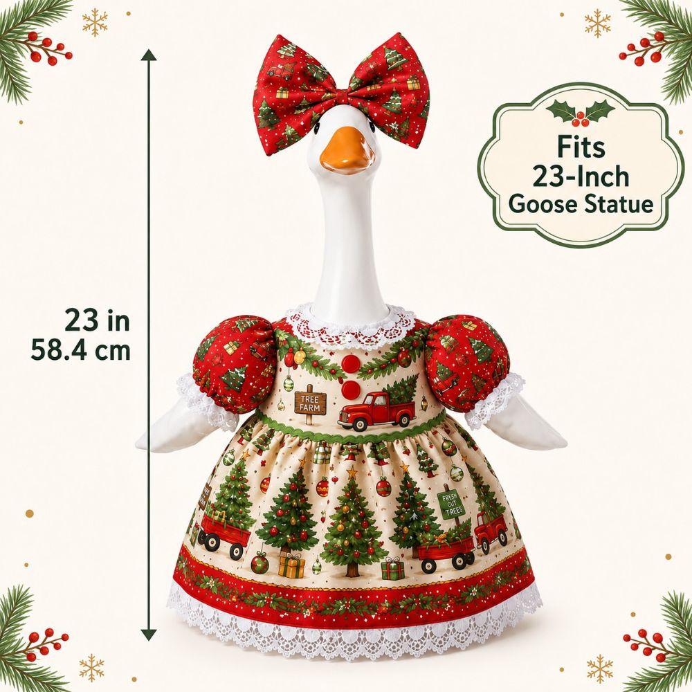 Red Bow Porch Goose Statue Red Truck Print Holiday Decor Ornament Front Door Decor