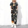 Women Plus Size Cartoon Excavator Printed Scrub Set Cutout Neck Short Sleeve Pocket Top Long Pants Two Piece