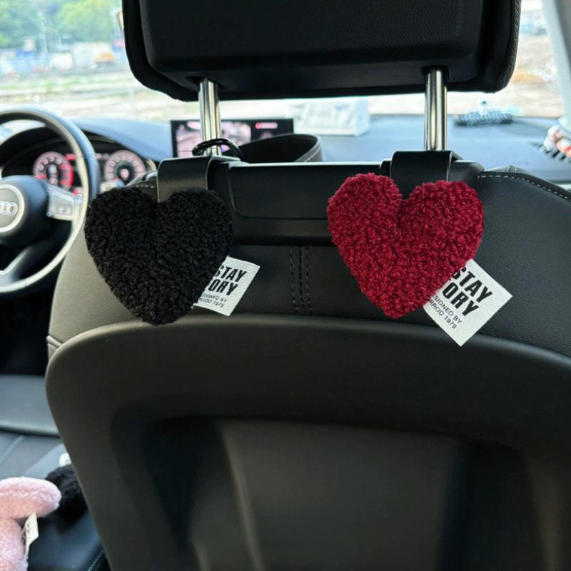 

2Pcs Plush Love Heart Seat Back Car Hook Universal Auto Headrest Clothes Handbag Hang Storage Organizers Hooks Holder Decoration
