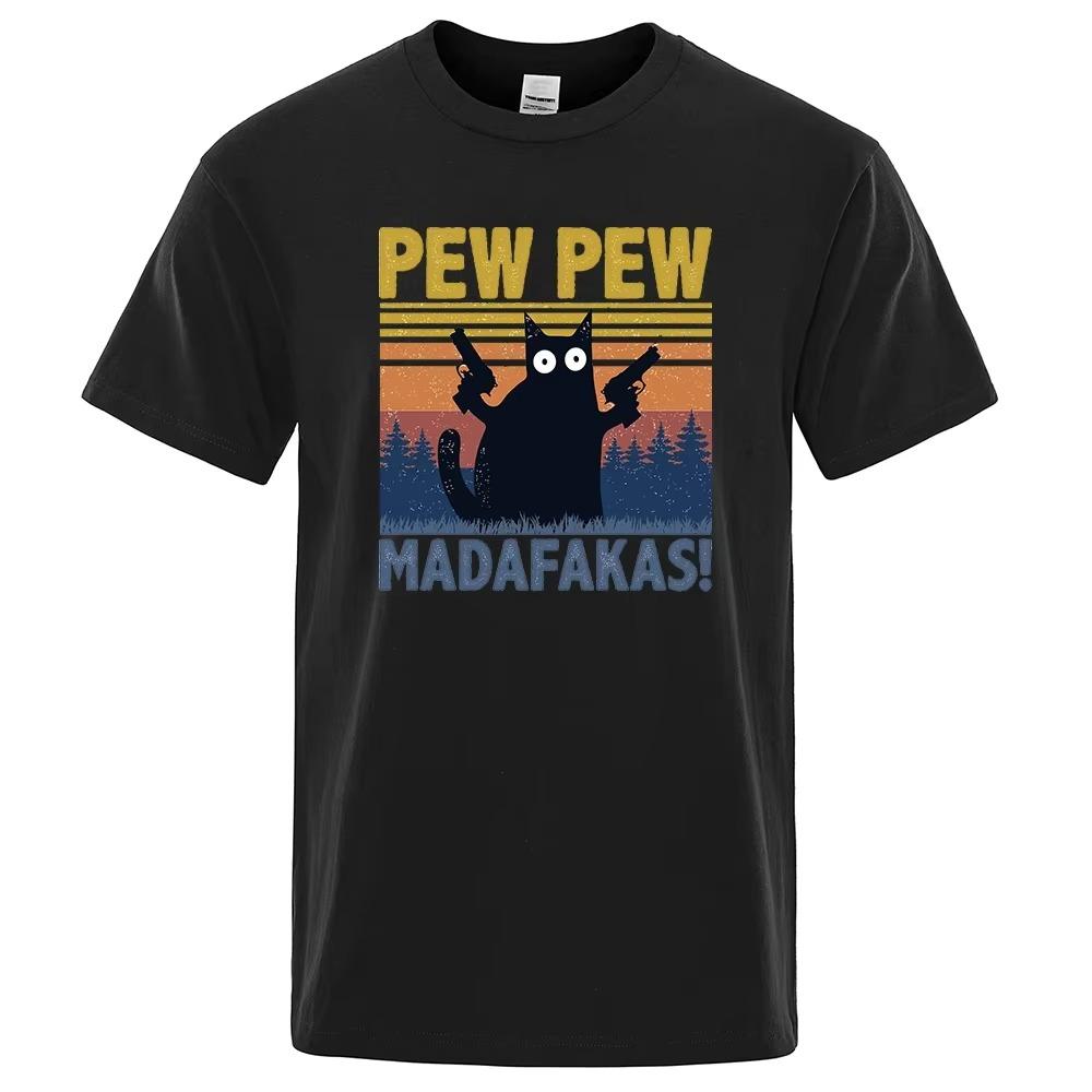 Pew Pew Madafakas T-skjorte Herre Kortermet Nyhet Funny Cat T-skjorte Bomull Oversize Overdeler Skjorter T-skjorte T-skjorte med rund hals Streetwear
