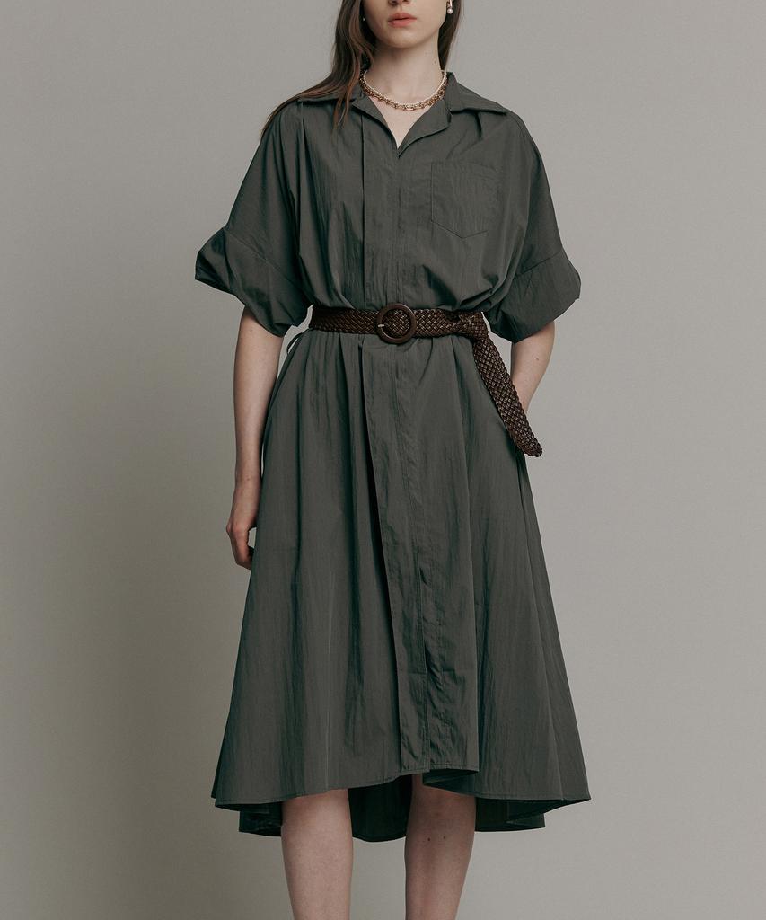 MAXZA Loose Fit A-Line Shirt Long Dress (Includes 2 Types Of Belts) (Khaki)
