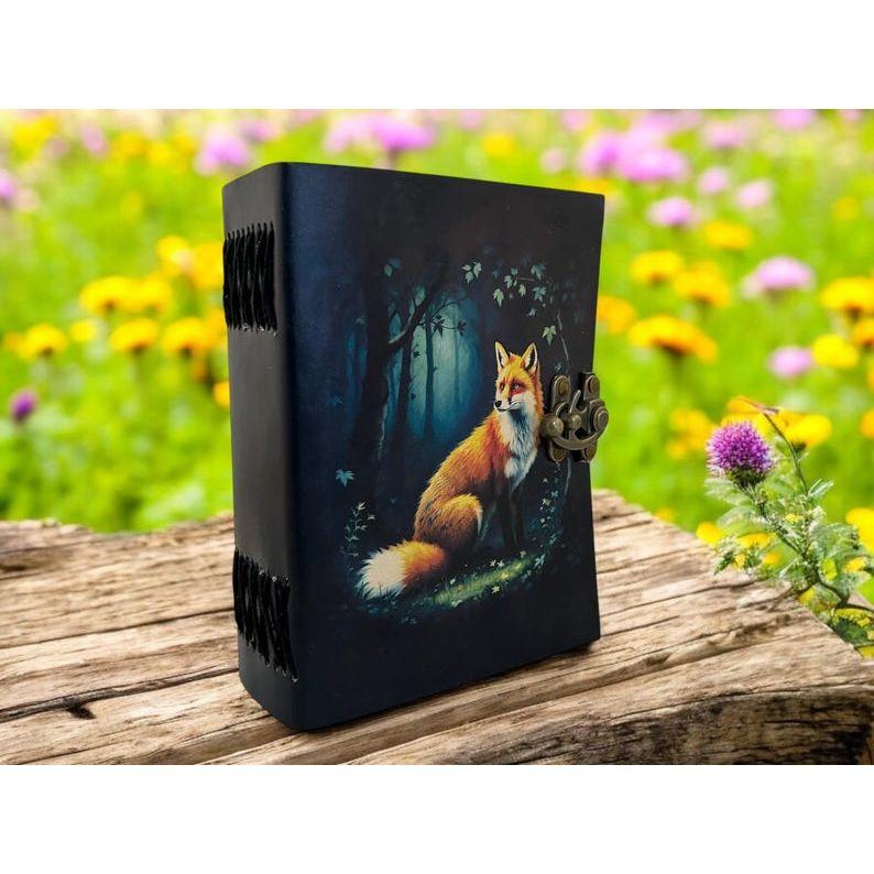 Grimoire Fox Leather Journal for Women Notebook Blank Spell Book of Shadows Fat Journal - Vintage Paper Handmade Journal