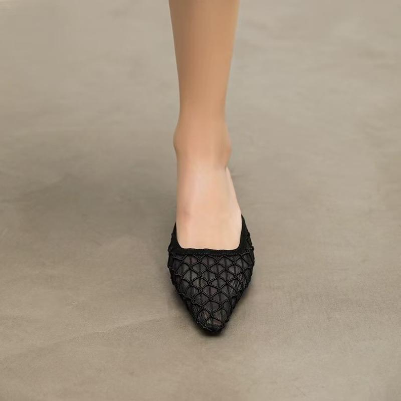 Mesh Lace Fashionable Women's Slippers 2025 Summer New Sexy and Elegant Pointed-toe Breathable Thin Heel Women's Shoes