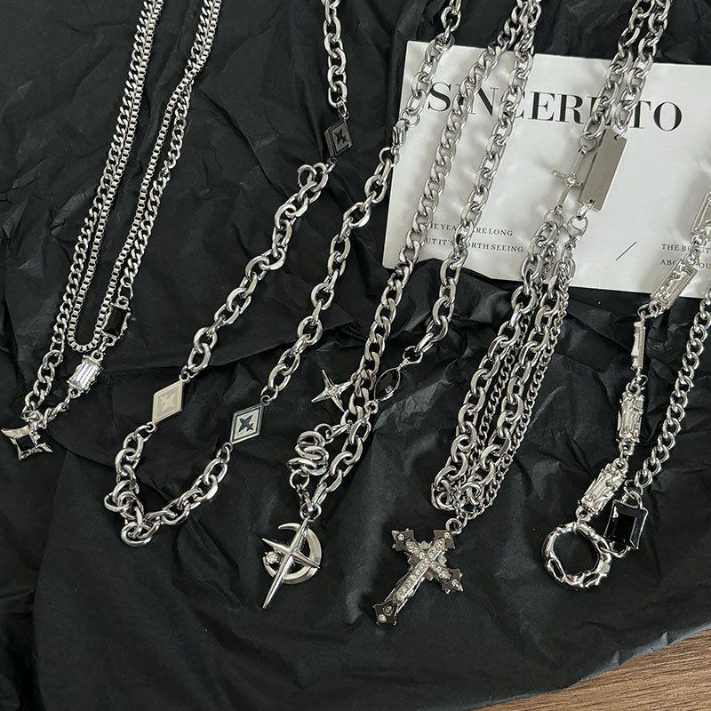 Mangxing Unisex Cross Necklace Set: Trendy Hip Hop Style for Men and Couples