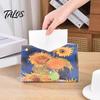 Compact Tissue Box for Bedroom PU Leather Cover with Wild Rose/Sunflower Pattern, Foldable Desktop Organizer, Napkin Holder Durable Bathroom