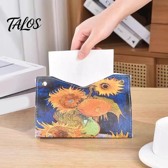 Compact Tissue Box for Bedroom PU Leather Cover with Wild Rose/Sunflower Pattern, Foldable Desktop Organizer, Napkin Holder Durable Bathroom