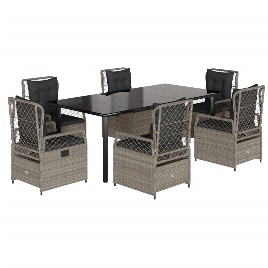 Vidaxl 7-Cz. Garden Furniture Set With Cushions, Grey, PE Rattan