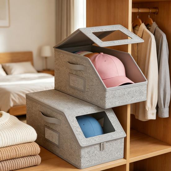 Baseball Cap Organizer, Stackable Hat Storage Box, with Clear Window Lid Durable Design, Container for Baseball Caps Snaps Trucker Hats
