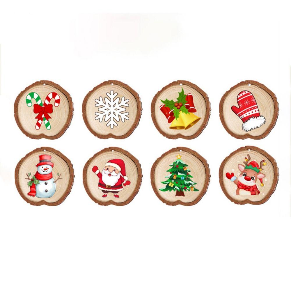 18pcs/set Vintage Christmas Tree Wood Pendant Cartoon Xmas Tree Hanging Ornament New Year
