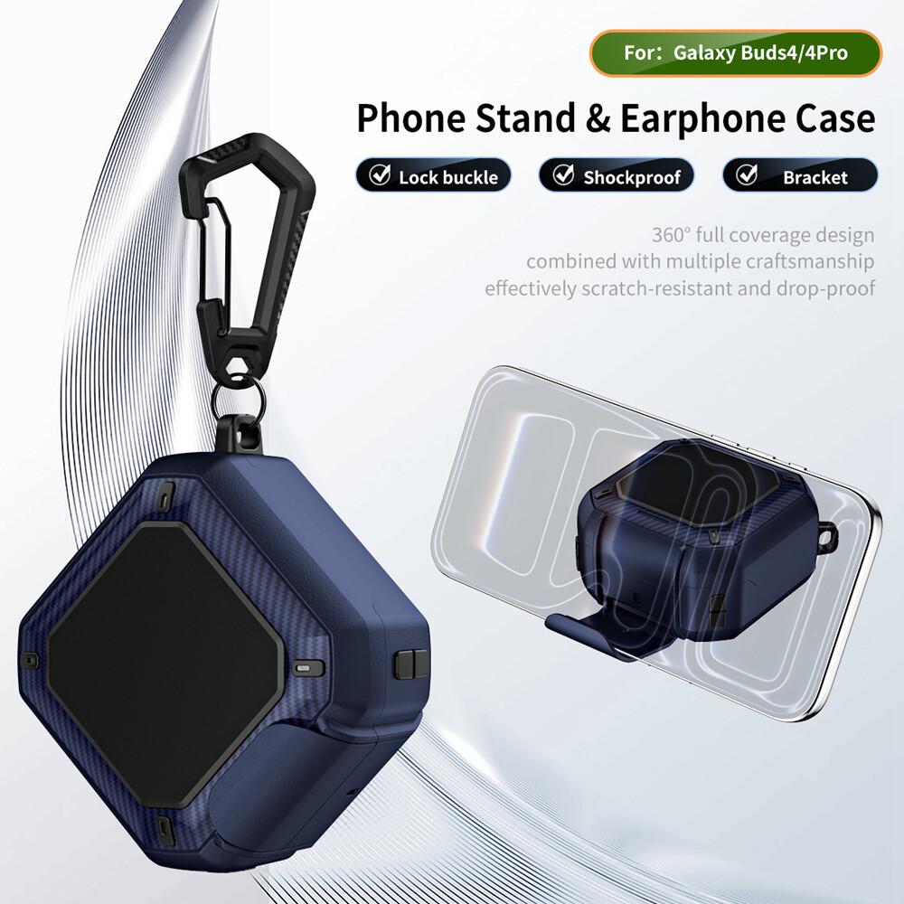 KEYSION Bluetooth Earphone Case for Samsung Buds 4 Pro Silicone+PC With Phone Stand Hook Shockproof Cover for Galaxy Buds4 4 Pro