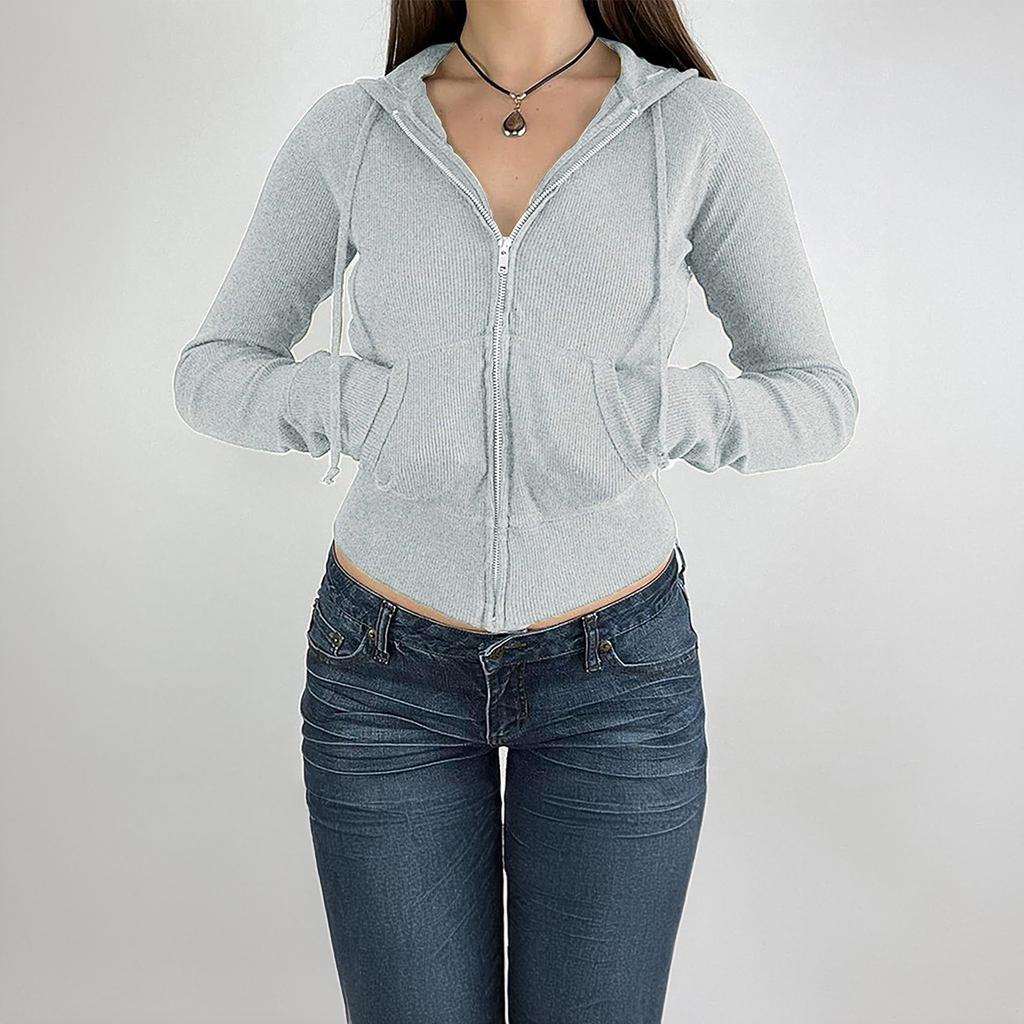 Herbst Damen Temperament Schlank Kurzer Abschnitt Reißverschluss Strickjacke Kapuzenjacke