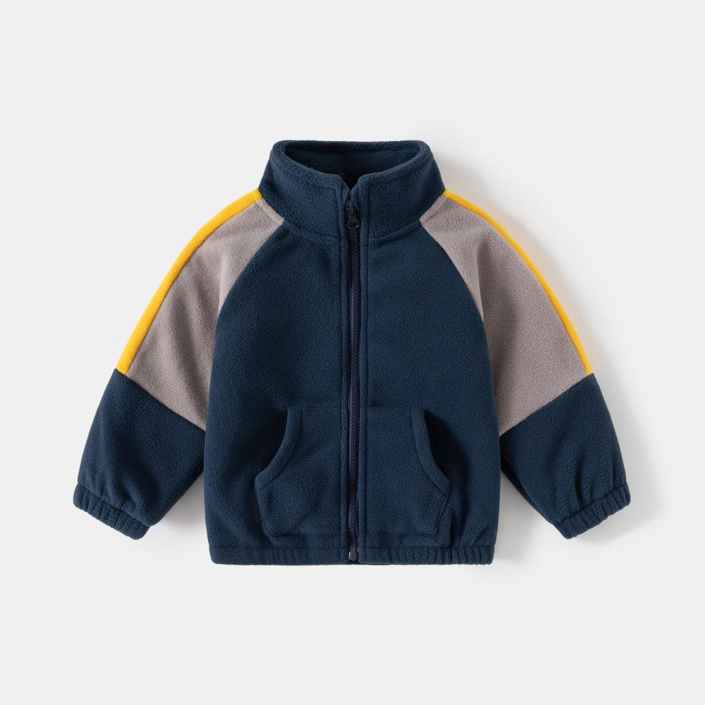 Autumn Kids Blue Polar Fleece Jackets 2-6T Children Cute Color Block Coat Girls Boys Simplicity Loose Overcoat