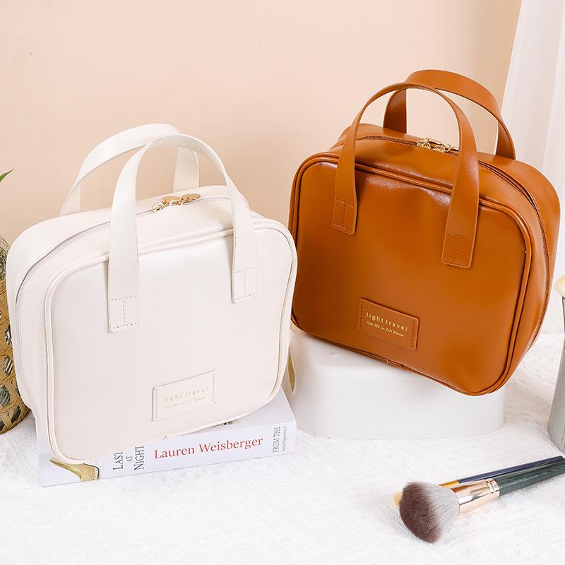 Influencer Leather Makeup Bag: High-Value Portable, Waterproof, Large Capacity for Lipstick & Brushes