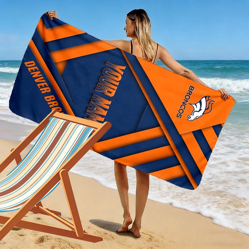 Name Custom Denver Broncos Print Beach Towel, Large Soft Quick Dry Towel for Beach Camping Swimming