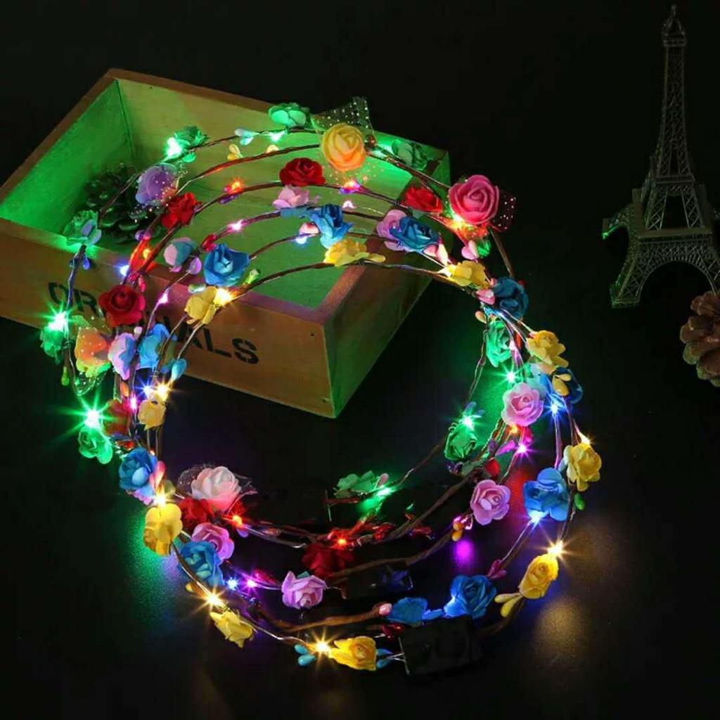 LED Luminous Flower Garland Headdress - Ten Lights, Ten Flowers, Children's Night Market Toy