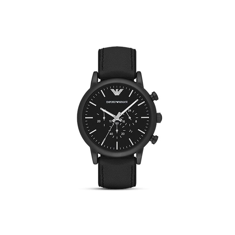 Emporio Armani Black Knight Series Pilot Watch Quartz Movement Leather Strap Black Dial Simple Three-Eye Chronograph Men watches AR1970-CLG Regular Watch Box,Black Dial