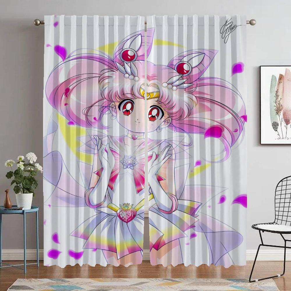 Chibiusa Blackout Curtains for Living Room Tulle for Bedroom Window Curtain Partition Shades Home Interior Curtains 2 Pieces