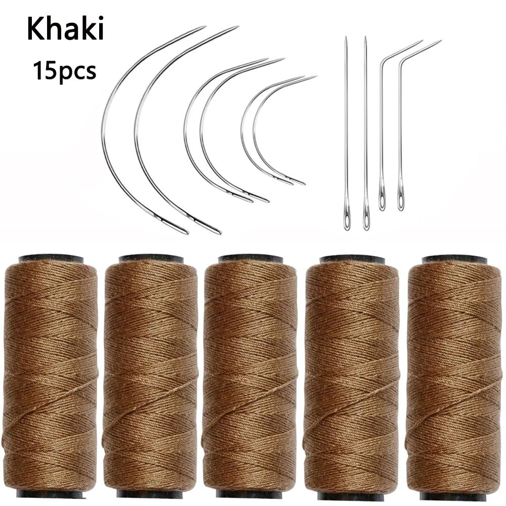 5 ks Vlasových tkacích nití s 10 ks C/J/I jehel Šicí voskovaná nit pro ruční šití, prodlužování vlasů, výrobu paruk DIY