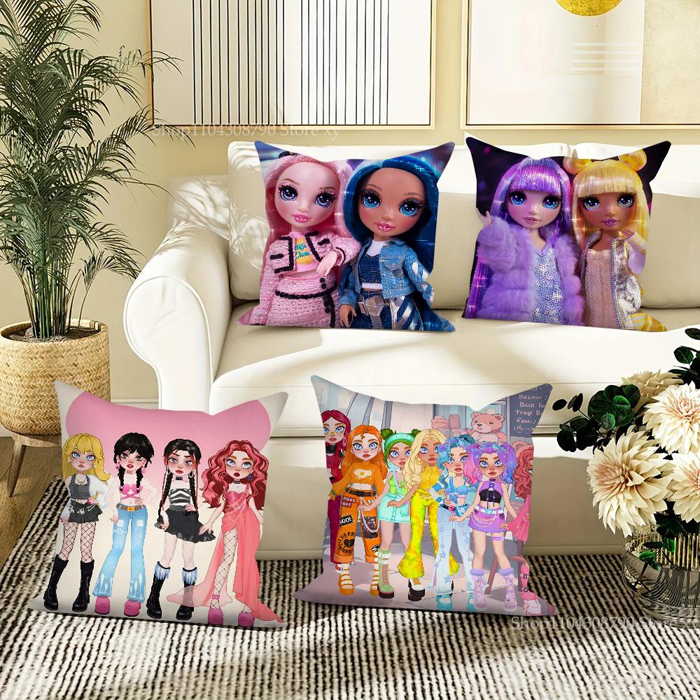 Anime Rainbow High Doll Pillow Case Fashion Square Pillowcase Bedroom Sofa Room Ins Decoration Leisure Cushion Cover 40x40