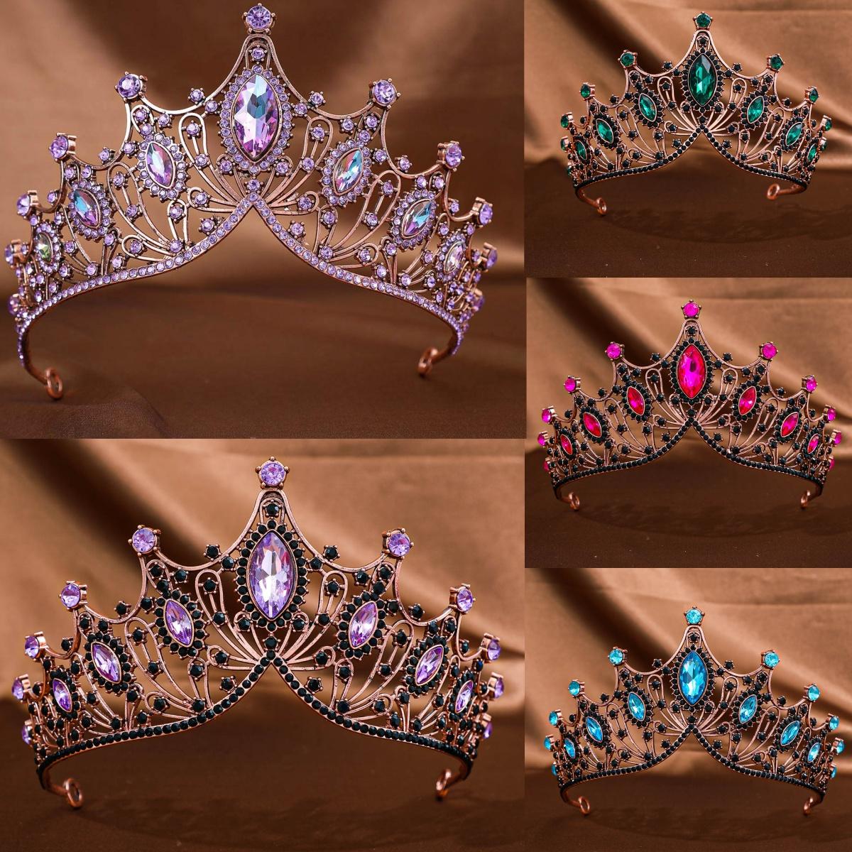 Yto Scarf Women's Diezi 8 Colors Baroque Vintage Big Crystal Tiara Wedding Girls Birthday Party Punk Fashion Dress Crown Hair Accessories High Quality