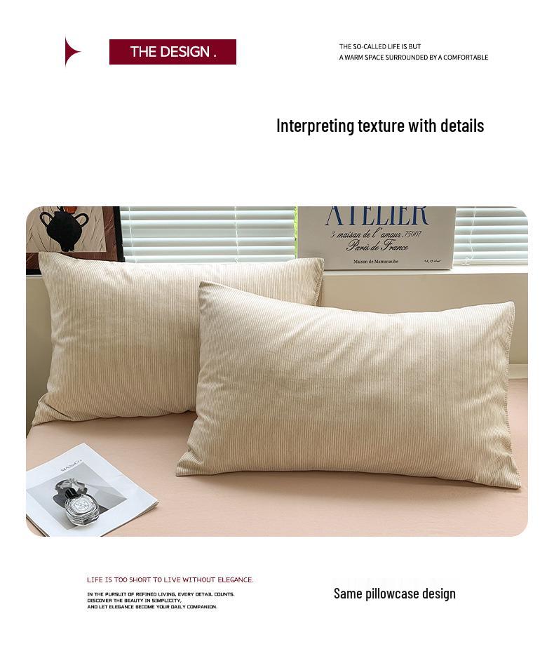 Japanese Minimalist Pure Cotton Bedding Set - Washed Cotton Duvet Cover, Bed Sheet, Dorm-Friendly (3 or 4-piece).