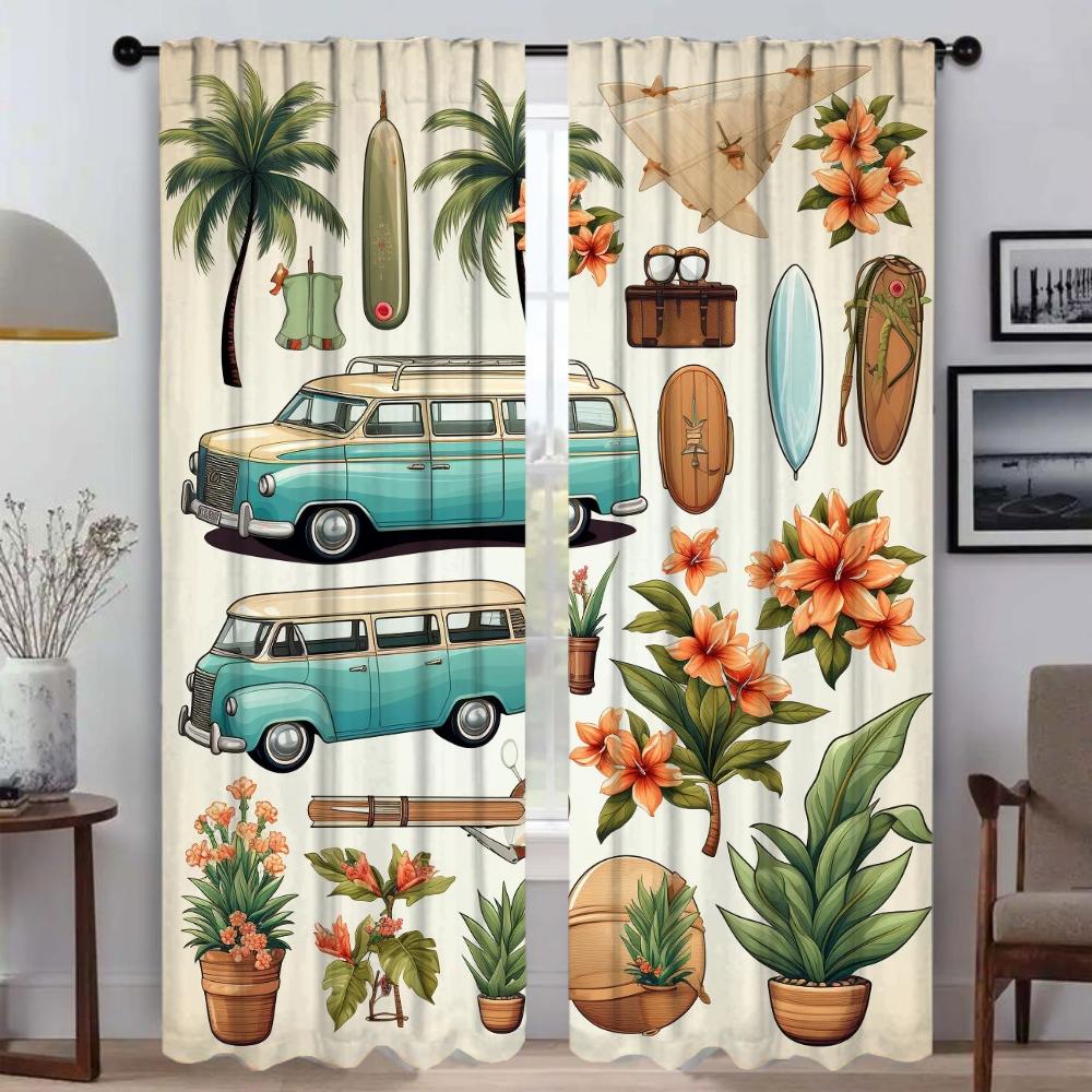 Perdele de bucătărie cu ilustrații de viață de vară pentru camera de zi, decorațiuni de Halloween, perdele interioare pentru casă, 2 piese, perdea de fereastră