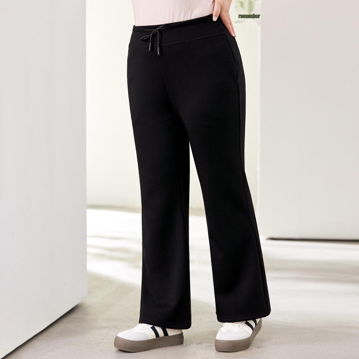 

2026 Spring Plus Size High Waist Anti-Wrinkle Micro-Flare Sweatpants for Pear-Shaped Women 3XL (for 130-150 lbs) чёрный