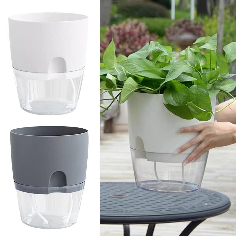 Self Watering Hydroponic Flowerpot Pots For Plants Garden Pots Double Layer Flower Pot With Water Inlet Plastic Potted Planter