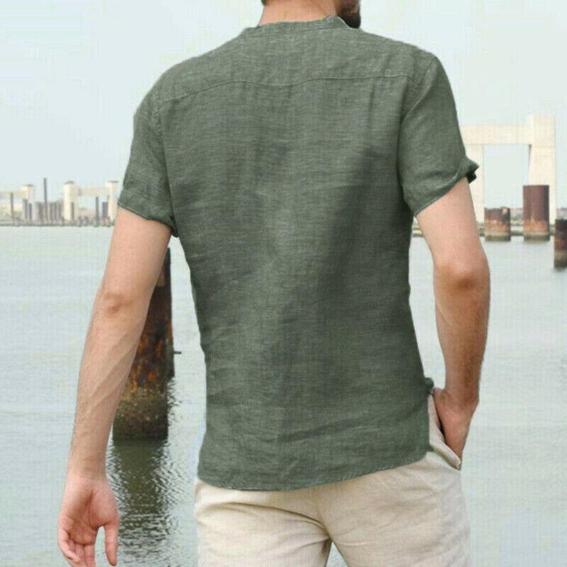 Summer Men Henley T Shirt Tops Casual Loose V Neck Short Sleeve Pullover Tee Breathable And Comfortable For Everyday Wear
